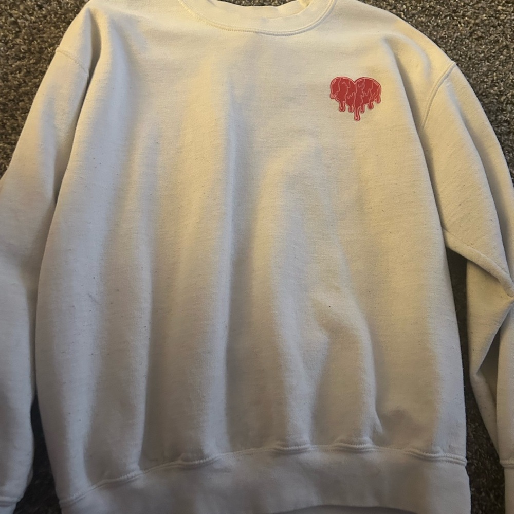 White Sweatshirt with Red Heart Design